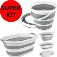 Imagem da promoção Kit Com Balde Retrátil 10 Litros E Cesto Dobrável 26 Litros Silicone Resistente Com Alça