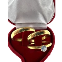Imagem da promoção Par de Aliança Anatômica Dourada Clássica Fina 4mm de Noivado/Casamento Acompanha Caixinha de Veludo