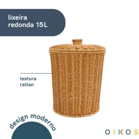 Imagem da promoção lixeira com tampa redonda 15L textura rattan - Oikos