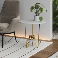 Imagem da promoção Mesinha de Canto Apoio Lateral Sofá Italy Base de Ferro Tampo Redondo de Madeira Casa Sala Decoração