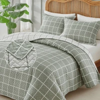 Imagem da promoção Kit Colcha Cobre Leito 300 Fios Grid 3 Peças Itália Dupla Face Porta Travesseiro Aba Americana King