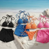 Imagem da promoção Kit 3 Peças Moda Praia Canelado: Biquíni Completo (Top/Calcinha) + Short Soltinho | Saída de Praia T