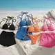 Kit 3 Peças Moda Praia Canelado: Biquíni Completo (Top/Calcinha) + Short Soltinho | Saída de Praia T em oferta