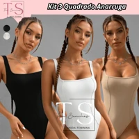 Imagem da promoção Kit 3 Body Feminino Regata Decote Quadrado Canelado Premium Moda Verão Tendência Blogueira Kit 1 e 3