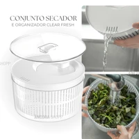 Imagem da promoção Secador de Salada 5,5l Centrifuga com Tampa de Acrílico Manual Giratório Organizador de Geladeira Ou