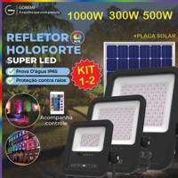 Imagem da promoção Kit 2 Holofote Refletor Led RGB 1000W 500W 300W Solar Prova D'àgua placa Solar p/ Ambientes Externos