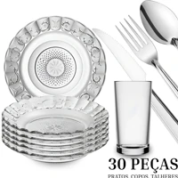 Imagem da promoção Aparelho De Jantar 30 Peças - Pratos + Copos + Talheres Inox