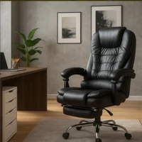 Imagem da promoção Cadeira Escritorio Diretor Ergonômica Reclinável Apoio Pés Cor Preto Material do estofamento Couro s