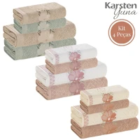 Imagem da promoção Jogo de Toalha 4 Peças Karsten 100% Algodão Felpuda Macia Excelente Absorção Banho e Rosto Yuna