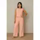 Conjunto Feminino Alfaiataria De Linho Outono Inverno Calça Pantalona E Camiseta Regata Casual em oferta