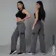 Calça Cargo Grafite Cinza Jeans Feminina Wide Leg em oferta