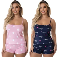 Imagem da promoção Kit 4 Peças Pijama Feminino Baby Doll Short Doll Estampado Sem Bojo Roupa Dormir 2 Shorts + 2 Blusas