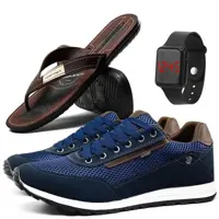Kit de Tênis Jogger Masculino Sapatênis Casual Esporte Fino com Chinelo e Relógio Digital - SAPATOFR em oferta na Magazine Luiza
