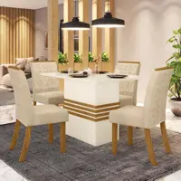Conjunto Sala de Jantar Mesa 120cm Tampo MDF 4 Cadeiras Melinda Casa 812 em oferta na Magazine Luiza