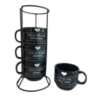 Jogo De Xícaras Café Chá Pretas Com Suporte Kit 4 Canecas - Neo Porcelanas em oferta na Magazine Luiza