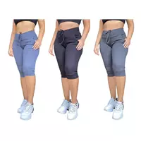 Imagem da promoção Kit 3 calças corsarios feminina cintura alta elastano