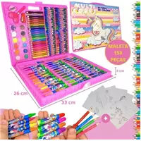 Imagem da promoção Maleta de Pintura Infantil Estojo Kit 150 Peças Desenhar e Colorir Unicórnio - Fun Game