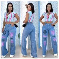 Imagem da promoção Calça jeans feminina Wide Leg com estampa lavagem azul clara - Fantástico brilho jeans