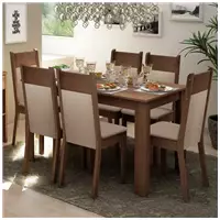 Imagem da promoção Conjunto Sala de Jantar Mesa Tampo de Madeira 6 Cadeiras Rustic/Crema/Bege Jaíne Madesa