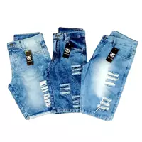 Imagem da promoção kit c/ 3 Bermuda jeans masculina Rasgada C/Elastano Oferta ilimitada - MEMORIZE JEANS