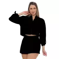 Imagem da promoção Conjunto Feminino Bomber Shorts Saia Tactel Animal Print Tendência Blogueira