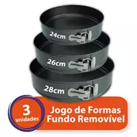 Imagem da promoção Kit Jogo 3 Formas Fundo Removível Antiaderente Redonda Premium Bolo Torta
