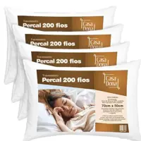 Kit 4 Travesseiros Percal 200 Fios Fibra Siliconizada Antialérgico 70 x 50cm Casa dona em oferta na Magazine Luiza