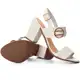 Sandália Feminina Lumiss Fivela Confortável Salto Alto Bloco Off White em oferta