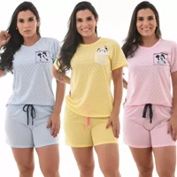 Imagem da promoção Kit 3 Pijamas Feminino Curto Verão Babydolls Manga Short