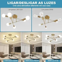 Imagem da promoção Luminária Pendente De 6 Cabeças Dourada, Luminária Pendente De Teto Regulável, Luminária Pendente Pa