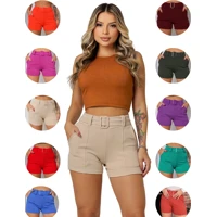 Imagem da promoção Short Feminino Cinto Fivela Bermuda Crepe Bolso Shortinho Curto Social Cintura Alta Básico Elastano