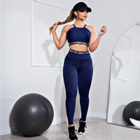 Imagem da promoção Conjunto Fitness Calça Legging Cintura Alta e Cropped Alcinha com Elásticos Racy para Treinar