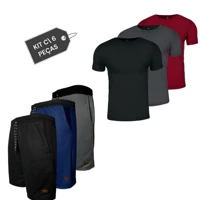 Imagem da promoção Kit C/ 3 Bermudas Moletom e 3 Camisetas Masculina Academia Algodão 100% Confortável Cor Sortidas Tre