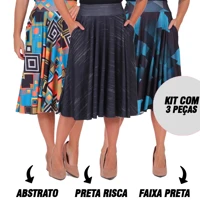 Imagem da promoção Kit 3 Saias Godê Plissada Moda Feminina Evangelica