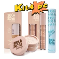 Imagem da promoção KIT 4 Pecas Base Boca Rosa + Pó Solto Mármore + Corretivo e Mascara Para Cilios