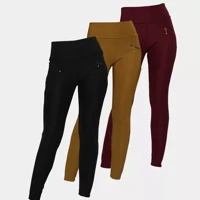 Imagem da promoção 3 Un Calça Legging Montaria Zíper Lateral Cós Duplo Gorgurão