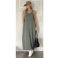 Imagem da promoção Vestido Regata Liso LONGO Estonado Com Bolso 100% algodão