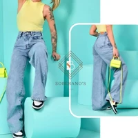 Imagem da promoção Calça Jeans Feminina Wide Leg pantalona Cintura Alta Tecido