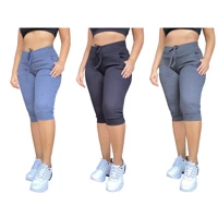 Imagem da promoção kit 3 calças corsário feminina calça jogger com elastano cintura alta