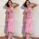 Vestido Babado Tricot Midi com forro Tricô Elegante em oferta