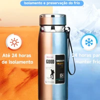 Imagem da promoção Garrafa 1000ml Inox Térmica Com Infusor Prata e Dourada De Água Café Dupla Com Alça