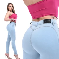Imagem da promoção Calça Jeans Feminina Sem Bolso Cintura Alta Levanta Bumbum Com Lycra