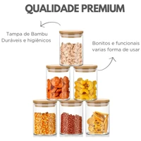 Imagem da promoção 5 Potes Herméticos de Vidro com Tampa de Bambu 250ml Tempero Mantimento