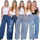 Calça Jeans Feminina Wide Leg Cintura Alta Levanta Bumbum em oferta
