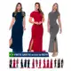 Vestido Longo Canelado com Manga Curta Feminino Longo com Fenda Gestante em oferta
