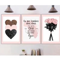 Imagem da promoção Kit 3 Quadros Decorativos Sala, Quarto, Escritório Decoração Flores, eu me lembro oração, coração ro