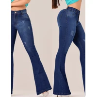 Imagem da promoção Calça Flare Jeans Feminino Cos Alto Elastano Calça Jeans feminina Flaer Cintura Alta Levanta Bumbum