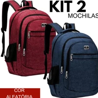 Imagem da promoção Kit 2 Mochilas Bolsa Viagem Resistente Coreana Masculina Feminina- Cor Aleatória