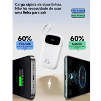 Imagem da promoção Power Bank QPOW Turbo Display Digital 10000mAh 22.5W - Bateria Portátil Rápida Cabo Integrado