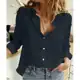 Camisa Feminina Folgada De Linho Com Mangas Compridas Em Cor Lisa em oferta